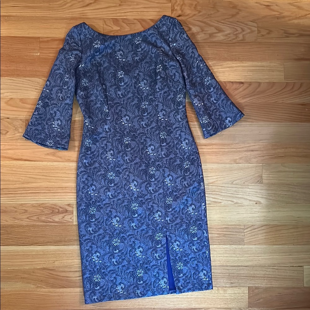 JS Collections Blue Off the Shoulder Sheath Dress